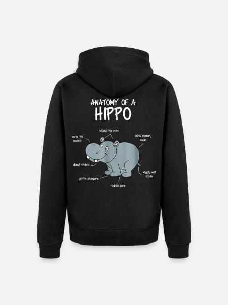 Hippo, Hippo Funny T-shirt Gift - Unisex Premium Organic Zip Hoodie - black