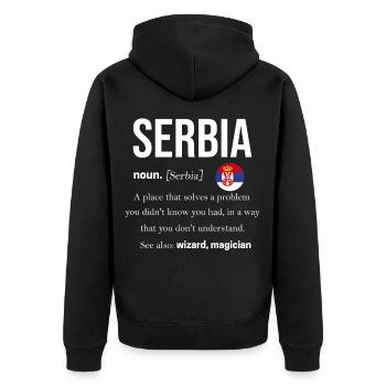 Drapeau de la Serbie Balkans Yougoslavie Srbija Cadeau - Veste à capuche bio Premium Unisexe - noir - Dos - Nico (187cm)