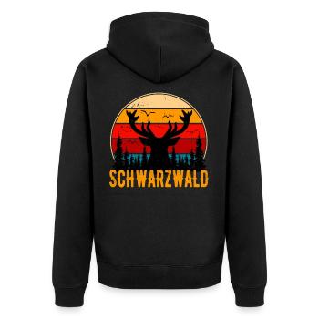 Schwarzwald Retro Hirsch Schwaben Schwarzwälder - Unisex Premium Bio Zip Hoodie - Schwarz - Hinten - Nico (187cm)
