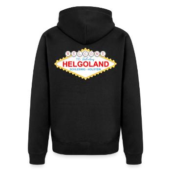 Helgoland Schild Souvenir - Unisex Premium Bio Zip Hoodie - Schwarz - Hinten - Nico (187cm)