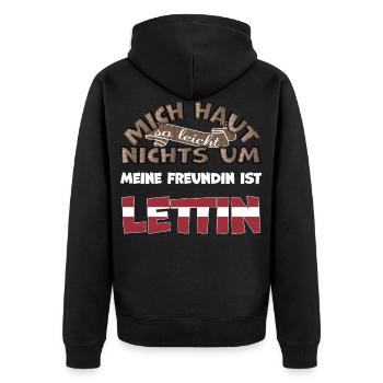 Lustiger Spruch Mich haut nichts um meine Frau ist - Unisex Premium Bio Zip Hoodie - Schwarz - Hinten - Nico (187cm)