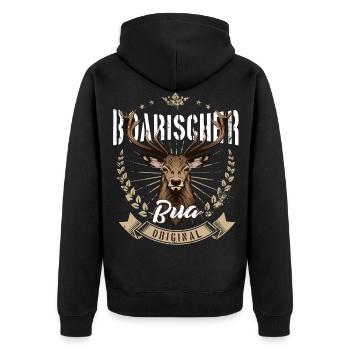 Boarischer Bua Bayern Bayrischer Lausbua Hirsch - Unisex Premium Bio Zip Hoodie - Schwarz - Hinten - Nico (187cm)
