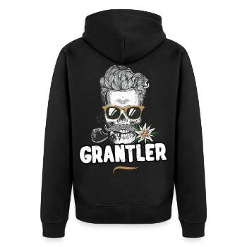 Grantler Totenkopf Bayern Bua Bayrischer Dialekt - Unisex Premium Bio Zip Hoodie - Schwarz - Hinten - Nico (187cm)