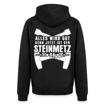 Steinmetz - Unisex Premium Bio Zip Hoodie - Schwarz - Hinten - Nico (187cm)