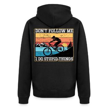 Mountainbiking MTB cycling extreme sports - Unisex Premium Organic Zip Hoodie - black - Back - Nico (187cm)