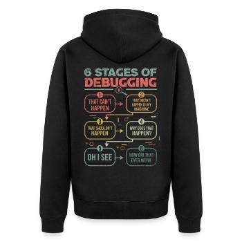 Programmierer Debugging 6 stages of debugging - Unisex Premium Bio Zip Hoodie - Schwarz - Hinten - Nico (187cm)