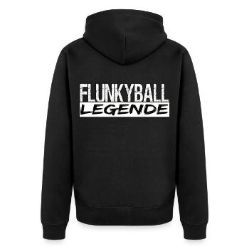 Flunkyball Legende Festival - Unisex Premium Bio Zip Hoodie - Schwarz - Hinten - Nico (187cm)