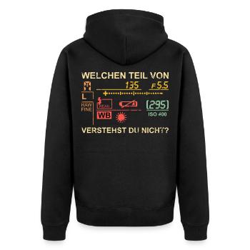 Welchen Teil von Fotografie Verstehst du nicht? - Unisex Premium Bio Zip Hoodie - Schwarz - Hinten - Nico (187cm)