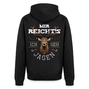 Lustige Jäger Sprüche Mir reichts jagen Hirsch - Unisex Premium Bio Zip Hoodie - Schwarz - Hinten - Nico (187cm)
