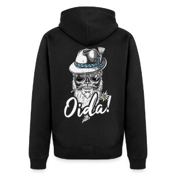Oida! Bayern Wien bayrischer wiener Dialekt Tracht - Unisex Premium Bio Zip Hoodie - Schwarz - Hinten - Nico (187cm)