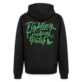 CP Kämpfer Infantile Cerebralparese Zerebralparese - Unisex Premium Bio Zip Hoodie - Schwarz - Hinten - Nico (187cm)