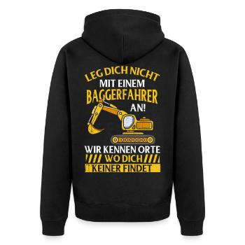 Baggerfahrer Kinder Bagger Straßenbau Tiefbau - Unisex Premium Bio Zip Hoodie - Schwarz - Hinten - Nico (187cm)