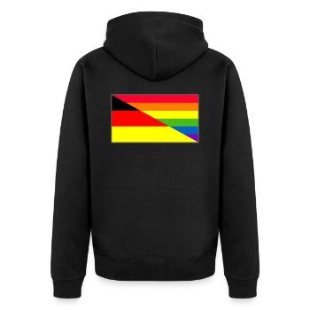 Deutschland Regenbogenflagge Fahne - Unisex Premium Bio Zip Hoodie - Schwarz - Hinten - Nico (187cm)