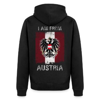 Österreich I am from Austria Retro Fahne Flagge - Unisex Premium Bio Zip Hoodie - Schwarz - Hinten - Nico (187cm)