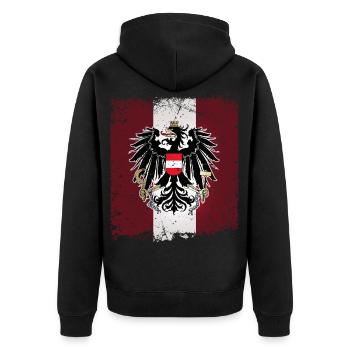 Österreich Fahne Flagge Wappen Adler Retro Austria - Unisex Premium Bio Zip Hoodie - Schwarz - Hinten - Nico (187cm)