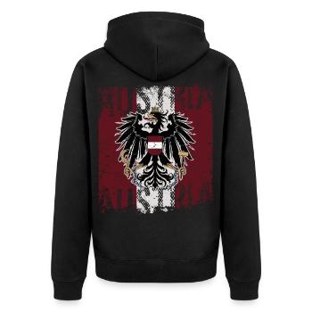 Österreich Fahne Flagge Austria Wappen Adler cool - Unisex Premium Bio Zip Hoodie - Schwarz - Hinten - Nico (187cm)