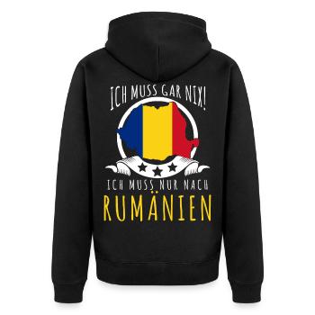 Romania Flagge Urlaub Rumänien - Unisex Premium Bio Zip Hoodie - Schwarz - Hinten - Nico (187cm)