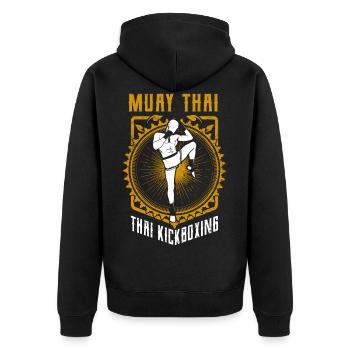 Muay Thai Boxen - Unisex Premium Bio Zip Hoodie - Schwarz - Hinten - Nico (187cm)
