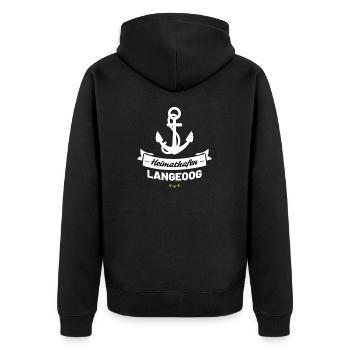 Heimathafen Langeoog - Unisex Premium Bio Zip Hoodie - Schwarz - Hinten - Nico (187cm)