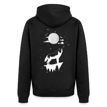 Wolf - Unisex Premium Bio Zip Hoodie - Schwarz - Hinten - Nico (187cm)