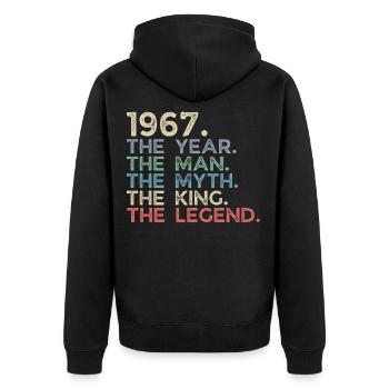 Jahrgang 1967 The Year Man Myth King Legend Retro - Unisex Premium Bio Zip Hoodie - Schwarz - Hinten - Nico (187cm)