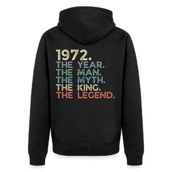 Jahrgang 1972 The Year Man Myth King Legend Retro - Unisex Premium Bio Zip Hoodie - Schwarz - Hinten - Nico (187cm)
