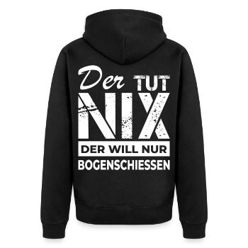 Bogenschiessen - Bogenschütze - Unisex Premium Bio Zip Hoodie - Schwarz - Hinten - Nico (187cm)