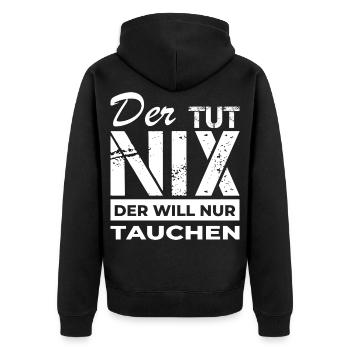 Tauchen - Taucher - Unisex Premium Bio Zip Hoodie - Schwarz - Hinten - Nico (187cm)