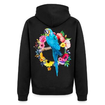 Parrot Macaw Bird Animal Flowers Flower Wreath Colorful - Unisex Premium Organic Zip Hoodie - black - Back - Nico (187cm)