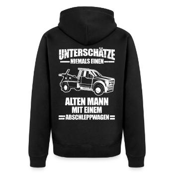 Lustiges Abschlepper Abschleppdienst LKW - Unisex Premium Bio Zip Hoodie - Schwarz - Hinten - Nico (187cm)