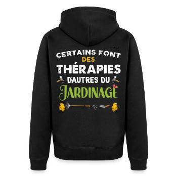 Jardinage, jardinier humour - Veste à capuche bio Premium Unisexe - noir - Dos - Nico (187cm)