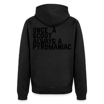 Once A Scout, Always A Pyromaniac 6 - Unisex Premium Bio Zip Hoodie - Schwarz - Hinten - Nico (187cm)