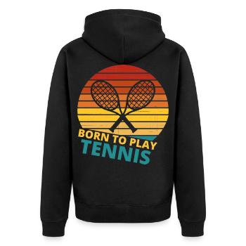 tennis / Tennis / Tennis spieler / Tennis Spielen - Unisex Premium Bio Zip Hoodie - Schwarz - Hinten - Nico (187cm)