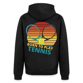 tennis / Tennis / Tennis spieler / Tennis Spielen - Unisex Premium Bio Zip Hoodie - Schwarz - Hinten - Nico (187cm)