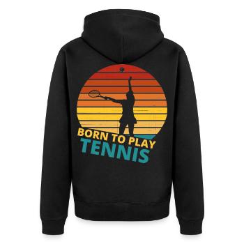 tennis / Tennis / Tennis spieler / Tennis Spielen - Unisex Premium Bio Zip Hoodie - Schwarz - Hinten - Nico (187cm)