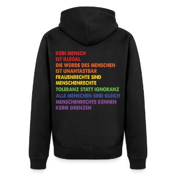Menschrechte Gleichheit Gleichberechtigung - Unisex Premium Bio Zip Hoodie - Schwarz - Hinten - Nico (187cm)