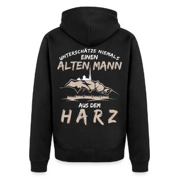 Harz Harzer Brocken - Unisex Premium Bio Zip Hoodie - Schwarz - Hinten - Nico (187cm)