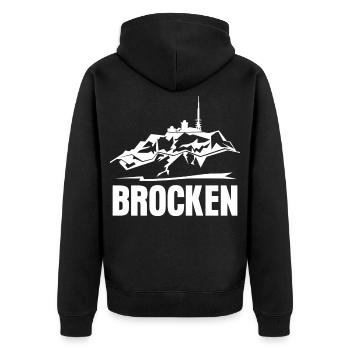 Harz Wandern Harzer Brocken - Unisex Premium Bio Zip Hoodie - Schwarz - Hinten - Nico (187cm)
