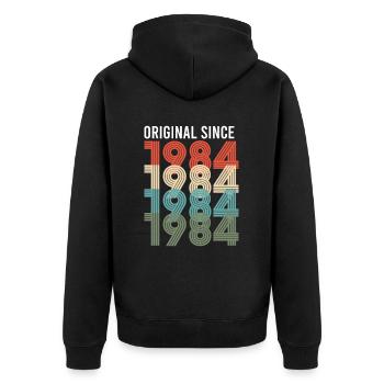 Vintage Original Since 1984 Geburtstag Geburtsjahr - Unisex Premium Bio Zip Hoodie - Schwarz - Hinten - Nico (187cm)