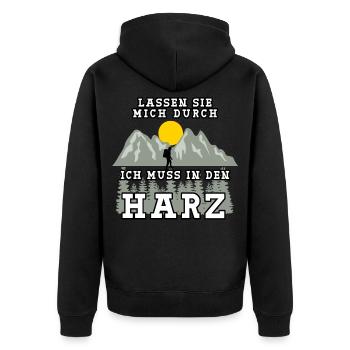 Harz Urlaub Harzer Wandern - Unisex Premium Bio Zip Hoodie - Schwarz - Hinten - Nico (187cm)