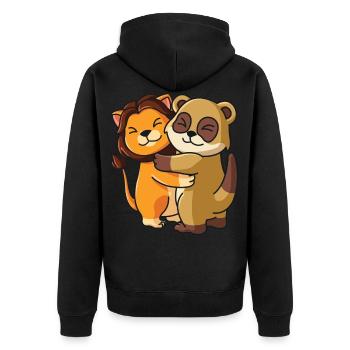 Geschwister Löwe Erdmännchen niedliche Tiere - Unisex Premium Bio Zip Hoodie - Schwarz - Hinten - Nico (187cm)