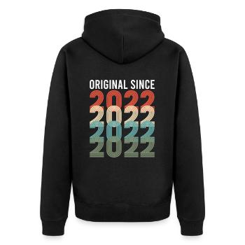 Vintage Original Since 2022 Geburtstag Geburtsjahr - Unisex Premium Bio Zip Hoodie - Schwarz - Hinten - Nico (187cm)