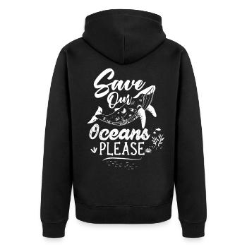 Rettet Unsere Ozeane Bitte Tierrettung Retter - Unisex Premium Bio Zip Hoodie - Schwarz - Hinten - Nico (187cm)