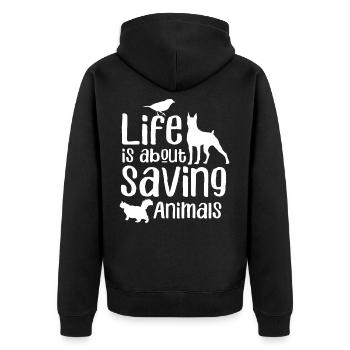 Im Leben Geht Es Darum Tiere Zu Retten Tierretter - Unisex Premium Bio Zip Hoodie - Schwarz - Hinten - Nico (187cm)