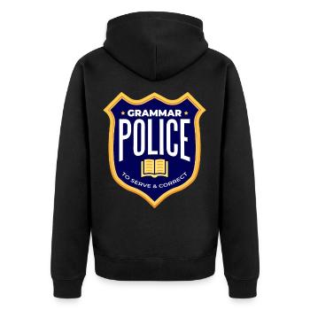 Writing Writer Grammar Police - Unisex Premium Organic Zip Hoodie - black - Back - Nico (187cm)