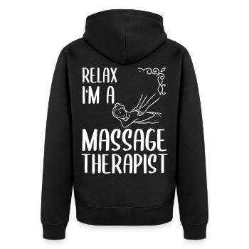 Massage Massagetherapeut Masseur Medizin - Unisex Premium Bio Zip Hoodie - Schwarz - Hinten - Nico (187cm)