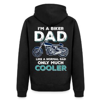 Biker Dad- Motorcycling Saying Papa cool father - Unisex Premium Organic Zip Hoodie - black - Back - Nico (187cm)