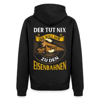 Eisenbahn - Unisex Premium Bio Zip Hoodie - Schwarz - Hinten - Nico (187cm)