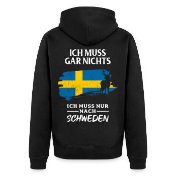Schweden Flagge Tshirt - Unisex Premium Bio Zip Hoodie - Schwarz - Hinten - Nico (187cm)
