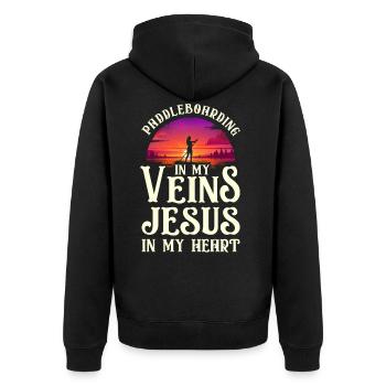 SUP Paddleboarding In My Veins - Unisex Premium Organic Zip Hoodie - black - Back - Nico (187cm)